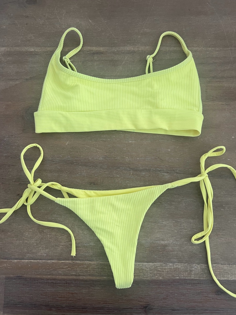 Frankie’s Bikini Neon Yellow Ribbed Tie-Side Bikini Set